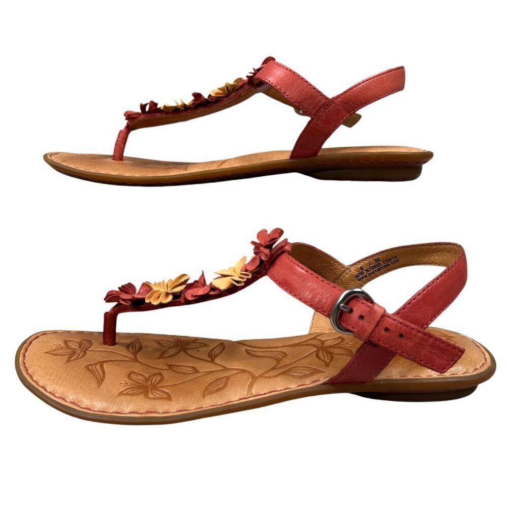 Born Leather Orange Yellow Floral T-Strap Comfort Sandals US 8, EU 39 - Picture 4 of 14